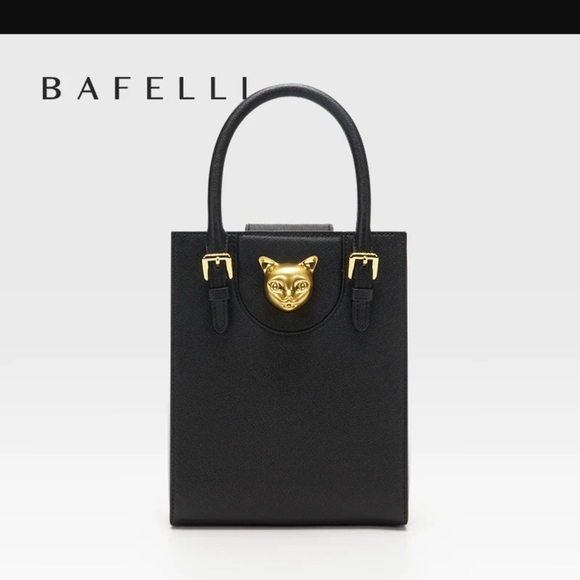 Bafelli Universe Cat Leather Mini Satchel Gold Zeus Emblem Luxury Bag - Picture 2 of 16